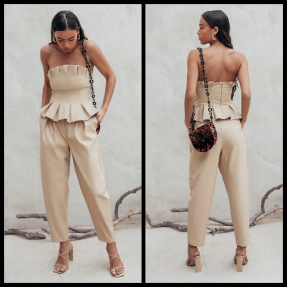 💕CULT GAIA💕 Cleo Pant Ash High Rise Pleated Faux Leather Trousers Large L NWT - Picture 1 of 16